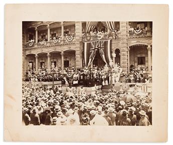 (HAWAII.) Davey, photographer. Photograph of the ceremonies which launched the Territory of Hawaii.                                              